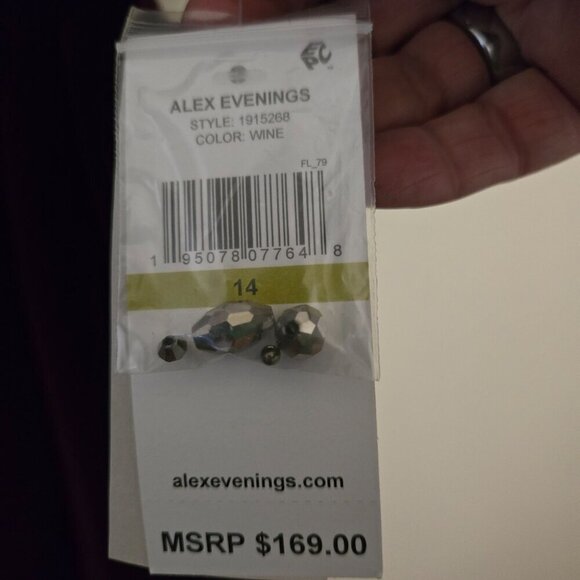 Alex Evenings NWT Wine Velvet Ruched Beaded 3/4 Sleeve Cocktail Dress Size 14 - Picture 7 of 10